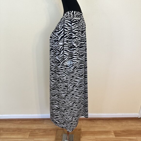 Zebra Print Womens Midi Dress V Neck Short Sleeve MuMu Housedress Loungewear - Picture 6 of 9